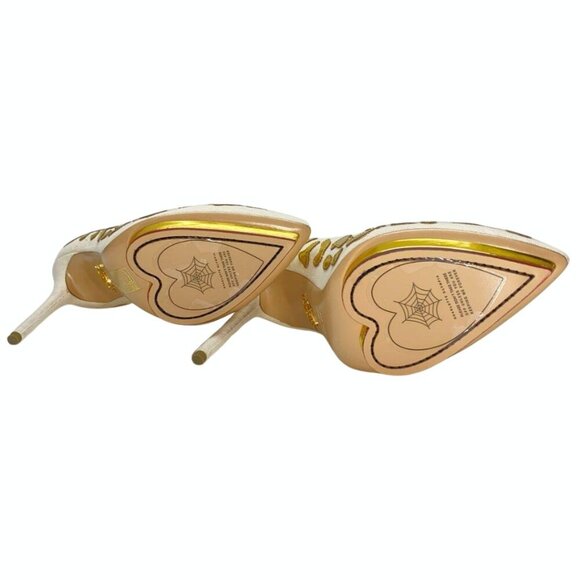 NEW w/ Box & Dust Covers Charlotte Olympia Debbie Linen & Gold Pumps EU 40 $975 - Picture 6 of 8
